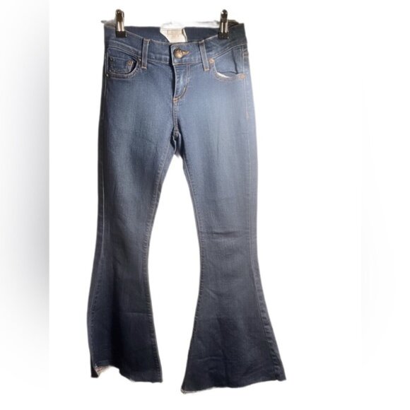 Free People Blue Wide Leg Medium wash Bohemian Stretch Trendy Flare Jeans 24 - Picture 1 of 3